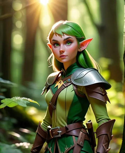 Prompt: Elf ranger in a mystical forest around sunlight