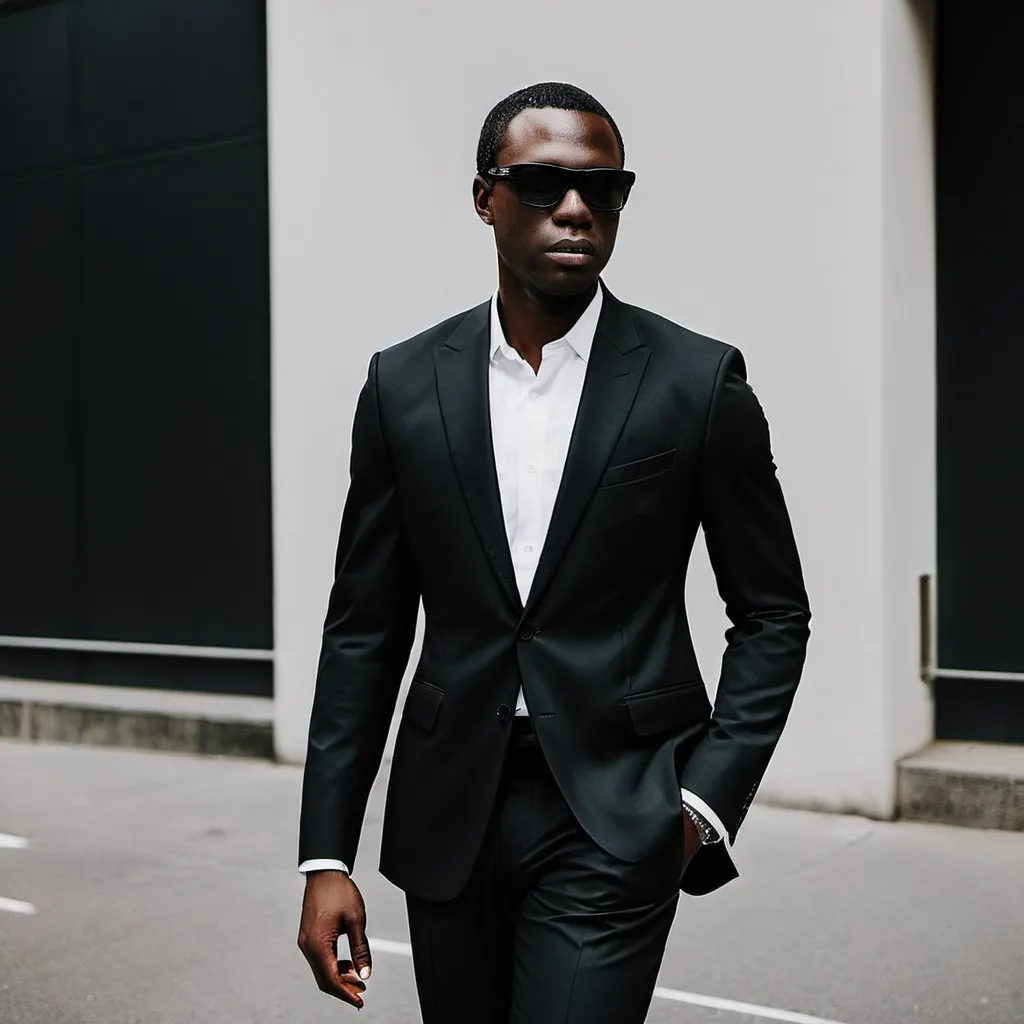 Prompt: black man t in suites 


