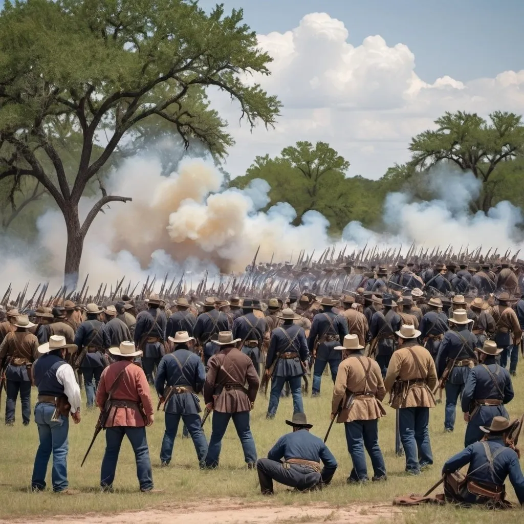 Prompt: a harsh civil war battle in Texas 
