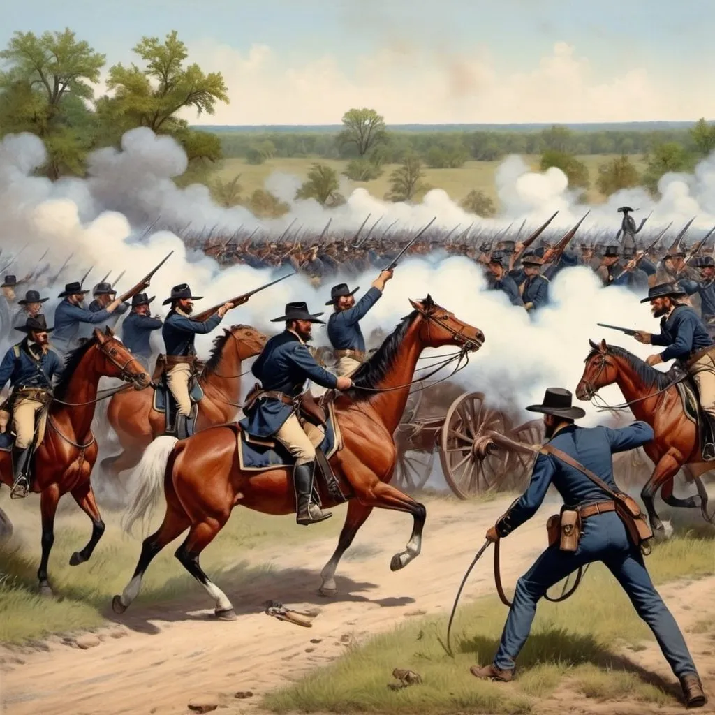Prompt: The Texas calvery charging at the enemy in the Civil War