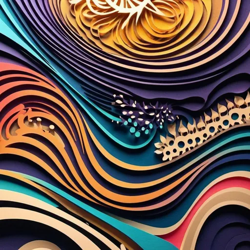 Prompt: Abstract psychedelic papercut background Painting