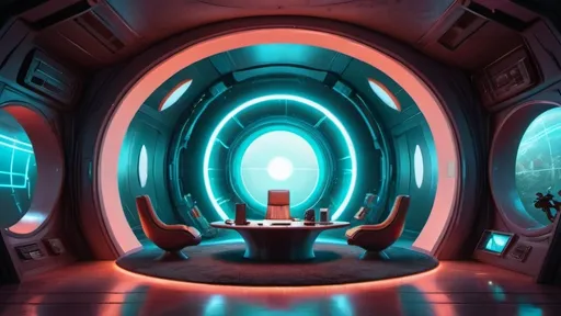 Prompt: a futuristic looking room with a circular light in the center of it and a circular light in the middle, Beeple, retrofuturism, futuristic, a computer rendering