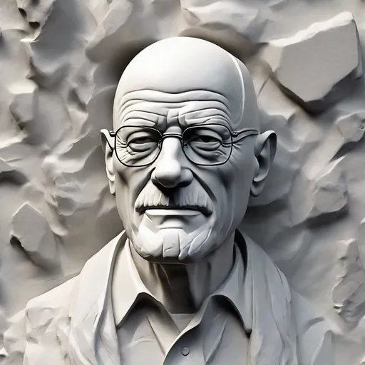 Prompt: stone sculpture of Walter White, marble texture, god rays, smooth texture, white background, realistic, shaded