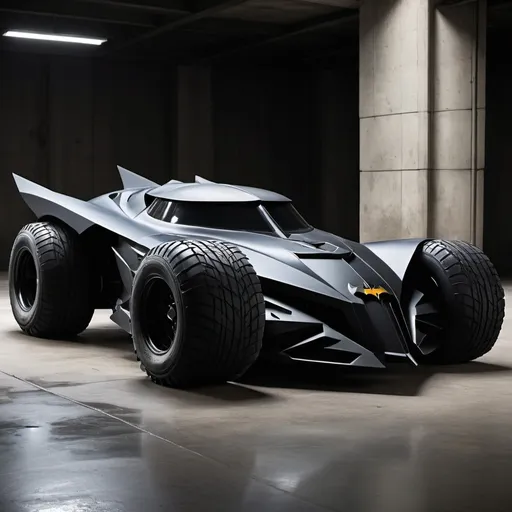 Prompt: A sleek, imposing replica of the Tumbler Batmobile from Christopher Nolan's Dark Knight trilogy is prominently featured against a stark, concrete backdrop. The vehicle's angular design, characterized by sharp lines and a low profile, is immediately recognizable to fans of the Batman franchise. Its dark, matte finish and heavily armored appearance convey a sense of strength and intimidation. The vehicle's large, off-road tires suggest its capability for high-speed pursuits and rough terrain.

In the upper left corner of the image, a minimalist logo is superimposed. The logo features the word "Hub" in a sans-serif font, accompanied by the phrase "Proteção Veicular" (which translates to "Vehicle Protection" in English). This branding suggests that the image may be part of a marketing campaign or promotional material for a company specializing in vehicle security or automotive technology.

The overall tone of the image is dark, mysterious, and action-oriented. It evokes the gritty, urban atmosphere of Gotham City and the high-stakes world of Batman. The juxtaposition of the sleek, futuristic Batmobile against the rugged concrete background creates a visually striking contrast that emphasizes the vehicle's power and dominance.

Potential interpretations of the image include:

A promotional image for a security or automotive company. The "Hub" logo and "Vehicle Protection" tagline suggest that the image is being used to promote a product or service related to vehicle security.
Fan art or a tribute to the Dark Knight trilogy. The image could be a piece of fan art created by a fan of the Batman franchise.
A conceptual design for a future vehicle. The image could represent a concept for a new type of vehicle that combines the ruggedness of an off-road vehicle with the sleek design of a sports car.
Overall, the image is a visually impressive and evocative representation of the iconic Batmobile. It captures the essence of the character and his vehicle, while also serving as a powerful marketing tool.