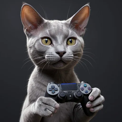 Prompt: create a korat cat playing ps5