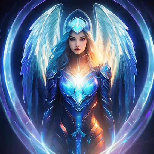 Prompt: women , light armor with big cleavage , midnight blue long hair, gold gradient eye , angel , holographic draped dress , angel wing , divine Halo

logo or text on clothes, painting, drawing, art, vector, flat, sketch, text, deformed, ugly, mutilated, disfigured, extra limbs, face cut, head cut, extra fingers, extra arms, poorly drawn face, mutation, bad proportions, cropped head, malformed limbs, mutated hands, fused fingers, long neck, strange colors, sketch, lacklustre, repetitive, cropped, low res, old, deformed, childish, ugly, duplicate, morbid, out of frame, mutated hands, poorly drawn hands, mutation, blurry, bad anatomy, bad proportions, malformed limbs, missing arms, missing legs, mutated hands, bad composition, compressed, low quality, lowres, watermark, cropped, worst quality, jpeg artifacts, signature, asymmetrical eyes, split images, mad, poor, low, malformed, letters, digits, abstract, logo, mad, weird colors, plastic, bad eyes, crossed eyes, mutated, poorly drawn hands, missing limb, floating limbs, disconnected limbs, malformed hands, blur, out of focus, long neck, long body, mutated hands and fingers, super ugly bad, super ugly bad composition, super ugly bad body anatomy, super ugly bad face, super ugly bad few details, super ugly bad quality

Illustration by Makoto shinkai.

heavenly beauty, 128k, 50mm, f/1. 4, high detail, sharp focus, perfect anatomy, highly detailed, detailed and high quality background, oil painting, digital painting, Trending on artstation, UHD, 128K, quality, Big Eyes, artgerm, highest quality stylized character concept masterpiece, award winning digital 3d, hyper-realistic, intricate, 128K, UHD, HDR, image of a gorgeous, beautiful, dirty, highly detailed face, hyper-realistic facial features, cinematic 3D volumetric,  3D anime girl, Full HD render + immense detail + dramatic lighting + well lit + fine | ultra - detailed realism, full body art, lighting, high - quality, engraved, ((photorealistic)), ((hyperrealistic))
