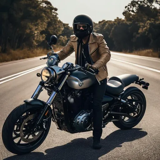 Prompt: a man , biker with a biker jacket White Tshirt, leaning on his motorcycle, 2-day beard, US road landscape with a biker club 

heavenly beauty, 128k, 50mm, f/1. 4, high detail, sharp focus, perfect anatomy, highly detailed, detailed and high quality background , Trending on artstation, UHD, 128K, quality, Big Eyes, artgerm, highest quality stylized character concept masterpiece, award winning digital 3d, hyper-realistic, intricate, 128K, UHD, HDR, image of a gorgeous, beautiful, dirty, highly detailed face, hyper-realistic facial features, cinematic 3D volumetric,  Carne Griffiths, Conrad Roset, 3D,  Full HD render + immense detail + dramatic lighting + well lit + fine | ultra - detailed realism, full body art, lighting, high - quality, engraved, ((photorealistic)), ((hyperrealistic)), ((perfect eyes)), ((perfect skin)), ((perfect hair))