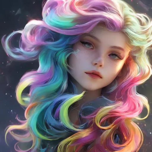 Prompt: A girl with rainbow  hair , human  , portrait

heavenly beauty, 128k, 50mm, f/1. 4, high detail, sharp focus, perfect anatomy, highly detailed, detailed and high quality background, oil painting, digital painting, Trending on artstation, UHD, 128K, quality, Big Eyes, artgerm, highest quality stylized character concept masterpiece, award winning digital 3d, hyper-realistic, intricate, 128K, UHD, HDR, image of a gorgeous, beautiful, dirty, highly detailed face, hyper-realistic facial features, cinematic 3D volumetric, illustration by Marc Simonetti, Carne Griffiths, Conrad Roset, 3D anime girl, Full HD render + immense detail + dramatic lighting + well lit + fine | ultra - detailed realism, full body art, lighting, high - quality, engraved, ((photorealistic)), ((hyperrealistic)), ((perfect eyes)), ((perfect skin)), ((perfect hair))