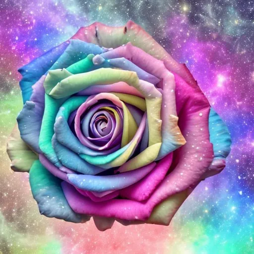 Prompt: A colorful pastel rose in space