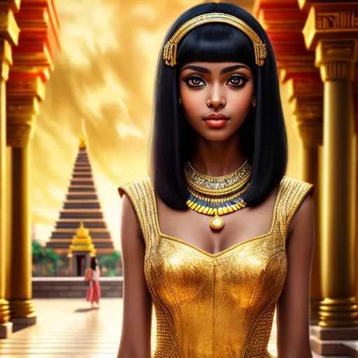 Prompt: Beautiful Cleopatra girl with dark skin black hair in a strait cut and big yellow eyes ,

Temple Architecture Backdrop background,

She wears a white dress


anime artwork with a realistic style, featuring detailed textures, lifelike shading, and accurate proportions,
 

16k, UHD, HDR10, 16K, ((Masterpiece)) , Absurdres,