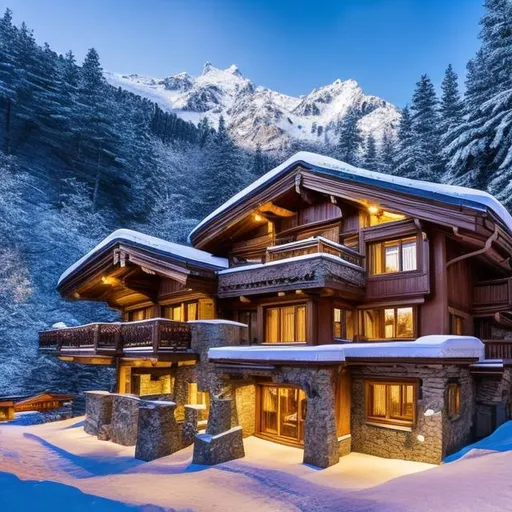 Prompt: Capture a precise, professional-grade in the highest possible quality photography chalet with a jacuzzi interior window with view of a snowy mountain