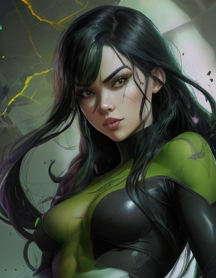 Prompt: shego ((kim possible))
illustration by Marc Simonetti Carne Griffiths, Conrad Roset, 3D anime girl, Full HD render + immense detail + dramatic lighting + well lit + fine | ultra - detailed realism, full body art, lighting, high - quality, engraved, ((photorealistic)), ((hyperrealistic)), ((perfect eyes)), ((perfect skin)), ((perfect hair)), ((perfect shadow)), ((perfect light))
