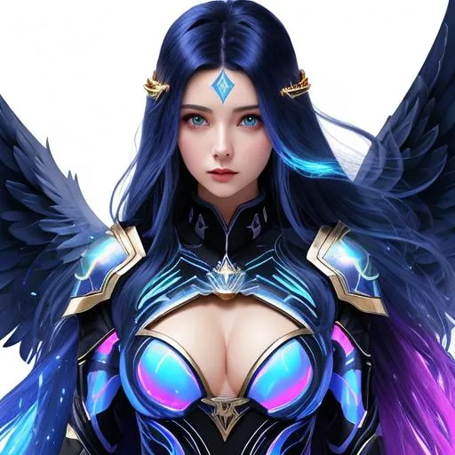 Prompt: women , light armor with big cleavage , midnight blue long hair, gold gradient eye , angel , holographic draped dress , angel wing , divine Halo

logo or text on clothes, painting, drawing, art, vector, flat, sketch, text, deformed, ugly, mutilated, disfigured, extra limbs, face cut, head cut, extra fingers, extra arms, poorly drawn face, mutation, bad proportions, cropped head, malformed limbs, mutated hands, fused fingers, long neck, strange colors, sketch, lacklustre, repetitive, cropped, low res, old, deformed, childish, ugly, duplicate, morbid, out of frame, mutated hands, poorly drawn hands, mutation, blurry, bad anatomy, bad proportions, malformed limbs, missing arms, missing legs, mutated hands, bad composition, compressed, low quality, lowres, watermark, cropped, worst quality, jpeg artifacts, signature, asymmetrical eyes, split images, mad, poor, low, malformed, letters, digits, abstract, logo, mad, weird colors, plastic, bad eyes, crossed eyes, mutated, poorly drawn hands, missing limb, floating limbs, disconnected limbs, malformed hands, blur, out of focus, long neck, long body, mutated hands and fingers, super ugly bad, super ugly bad composition, super ugly bad body anatomy, super ugly bad face, super ugly bad few details, super ugly bad quality

Illustration by Makoto shinkai.

heavenly beauty, 128k, 50mm, f/1. 4, high detail, sharp focus, perfect anatomy, highly detailed, detailed and high quality background, oil painting, digital painting, Trending on artstation, UHD, 128K, quality, Big Eyes, artgerm, highest quality stylized character concept masterpiece, award winning digital 3d, hyper-realistic, intricate, 128K, UHD, HDR, image of a gorgeous, beautiful, dirty, highly detailed face, hyper-realistic facial features, cinematic 3D volumetric,  3D anime girl, Full HD render + immense detail + dramatic lighting + well lit + fine | ultra - detailed realism, full body art, lighting, high - quality, engraved, ((photorealistic)), ((hyperrealistic))
