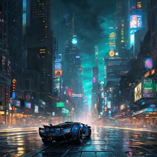 anime cyberpunk on a open highway, highly detailed