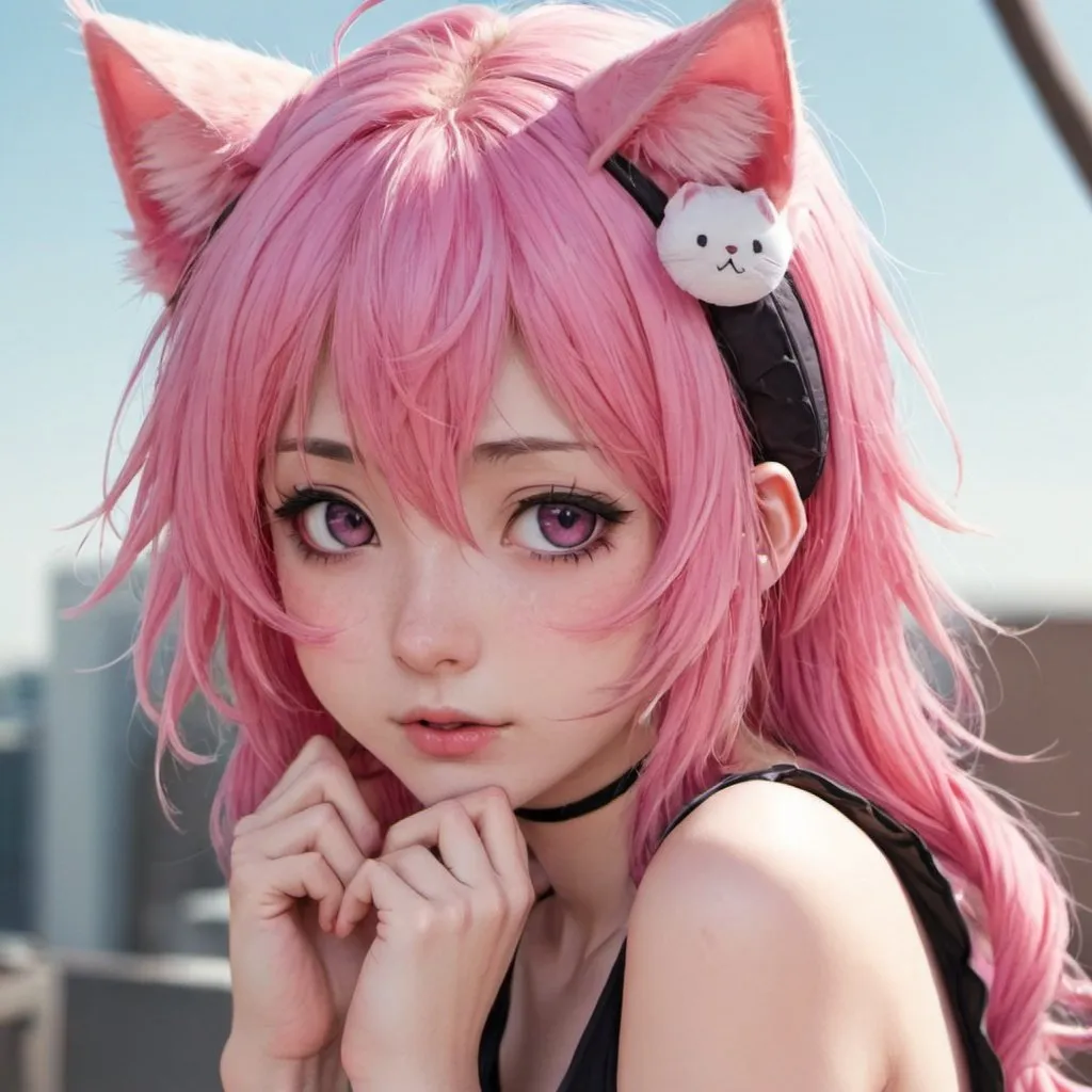 Prompt: anime, girl, detailed, pink hair, shy, cat ears, very detailed
