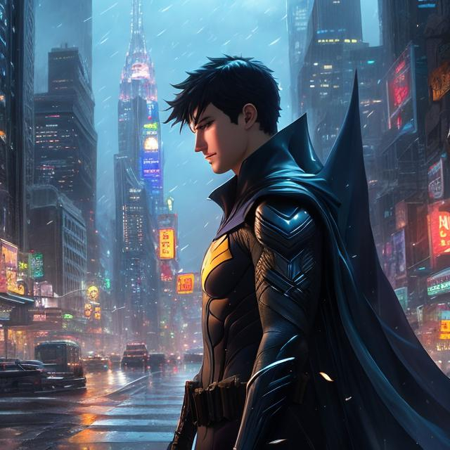 Prompt: Robin ((batman))  , street of gotham  , real , human , ultrarealistic, perfect face, ultrafuturistic background

Illustration by Makoto shinkai.

heavenly beauty, 128k, 50mm, f/1. 4, high detail, sharp focus, perfect anatomy, highly detailed, detailed and high quality background, oil painting, digital painting, Trending on artstation, UHD, 128K, quality, Big Eyes, artgerm, highest quality stylized character concept masterpiece, award winning digital 3d, hyper-realistic, intricate, 128K, UHD, HDR, image of a gorgeous, beautiful, dirty, highly detailed face, hyper-realistic facial features, cinematic 3D volumetric,  3D anime girl, Full HD render + immense detail + dramatic lighting + well lit + fine | ultra - detailed realism, full body art, lighting, high - quality, engraved, ((photorealistic)), ((hyperrealistic))