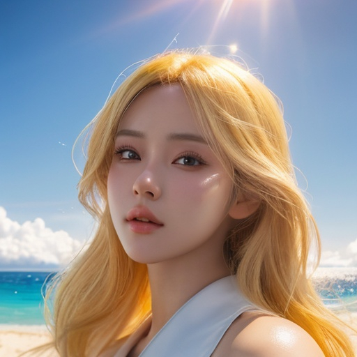 Prompt: bimbo , long yellow hair , cup D, human , swimwear , ultrarealistic, perfect face, ultrafuturistic background beach with sea Illustration by Makoto shinkai. heavenly beauty, 128k, 50mm, f/1. 4, high detail, sharp focus, perfect anatomy, highly detailed, detailed and high quality background, oil painting, digital painting, Trending on artstation, UHD, 128K, quality, Big Eyes, artgerm, highest quality stylized character concept masterpiece, award winning digital 3d, hyper-realistic, intricate, 128K, UHD, HDR, image of a gorgeous, beautiful, dirty, highly detailed face, hyper-realistic facial features, cinematic 3D volumetric, 3D anime girl, Full HD render + immense detail + dramatic lighting + well lit + fine | ultra - detailed realism, full body art, lighting, high - quality, engraved, ((photorealistic)), ((hyperrealistic))