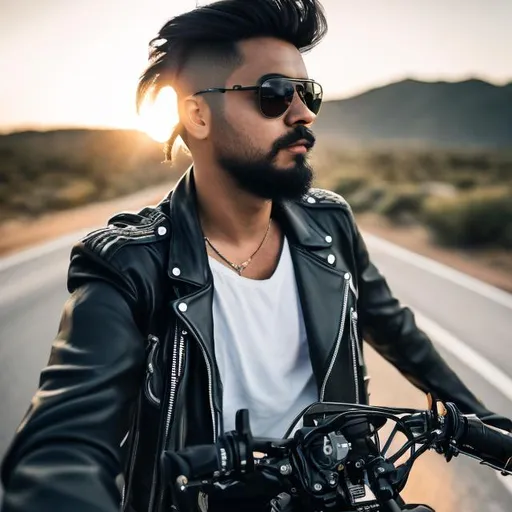 Prompt: a man , biker with a biker jacket White Tshirt, leaning on his motorcycle, 2-day beard, US road landscape with a biker club 

heavenly beauty, 128k, 50mm, f/1. 4, high detail, sharp focus, perfect anatomy, highly detailed, detailed and high quality background , Trending on artstation, UHD, 128K, quality, Big Eyes, artgerm, highest quality stylized character concept masterpiece, award winning digital 3d, hyper-realistic, intricate, 128K, UHD, HDR, image of a gorgeous, beautiful, dirty, highly detailed face, hyper-realistic facial features, cinematic 3D volumetric,  Carne Griffiths, Conrad Roset, 3D,  Full HD render + immense detail + dramatic lighting + well lit + fine | ultra - detailed realism, full body art, lighting, high - quality, engraved, ((photorealistic)), ((hyperrealistic)), ((perfect eyes)), ((perfect skin)), ((perfect hair))