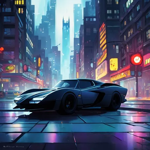 Prompt: car , batmobile , stylised , batman animated series 1992, ultra-réalistic, Gotham backround , street of Gotham with skycraper
 
Illustration by Makoto shinkai.

heavenly beauty, 128k, 50mm, f/1. 4, high detail, sharp focus, highly detailed, detailed and high quality background, oil painting, digital painting, Trending on artstation, UHD, 128K, quality, artgerm, highest quality stylized concept masterpiece, award winning digital 3d, hyper-realistic, intricate, 128K, UHD, HDR, image of a gorgeous, beautiful, dirty, highly detailed , hyper-realistic  features, cinematic 3D volumetric, Full HD render + immense detail + dramatic lighting + well lit + fine | ultra - detailed realism, lighting, high - quality, engraved, ((photorealistic)), ((hyperrealistic))