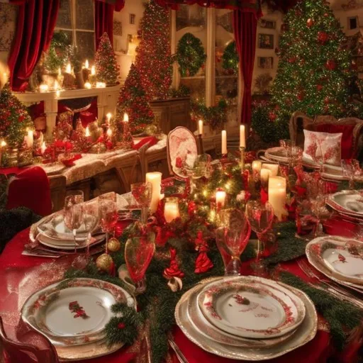 Prompt: Capture a precise, professional-grade in the highest possible quality photography table of christmas background dînerroom