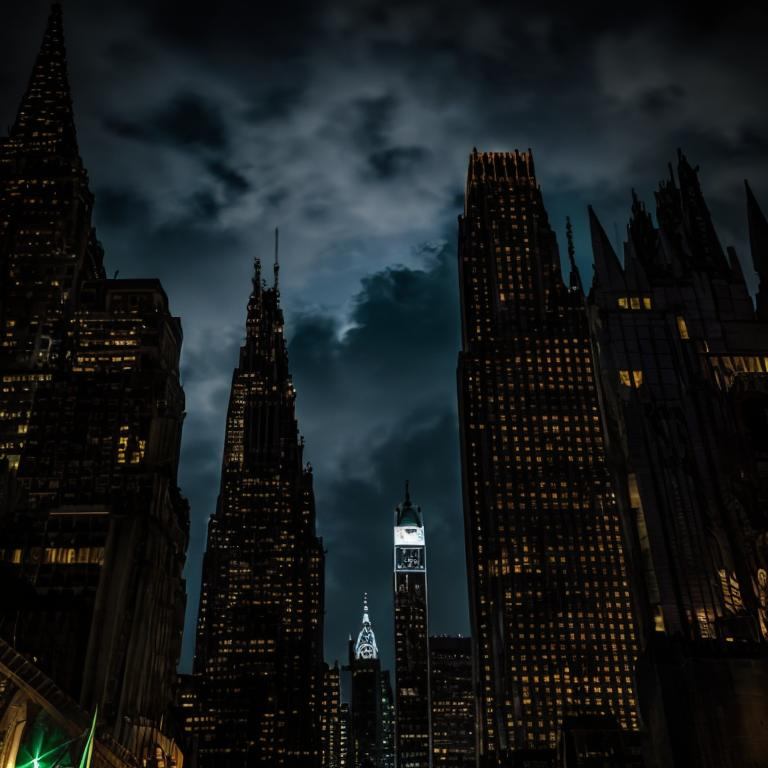 Prompt: gotham by night with batman 