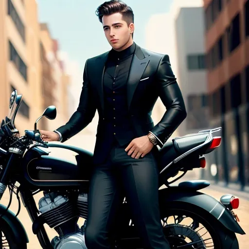 Prompt: a young billionaire man on a very powerful and very stylish motorcycle 254k UHD