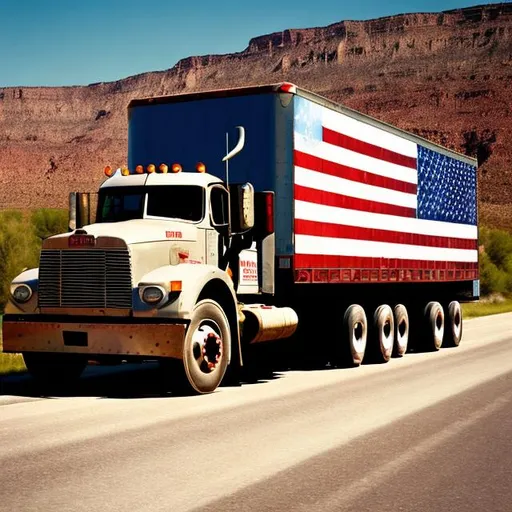 Prompt: american truck , on the US raod 