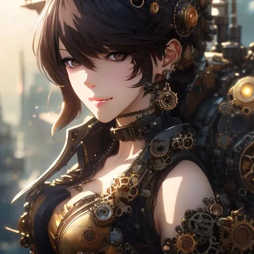 Prompt: women , brown haircut , eye with gears , steampunk outfit , light armor with big cleavage , steampunk contour earring , steampunk wing

Illustration by Makoto shinkai.

heavenly beauty, 128k, 50mm, f/1. 4, high detail, sharp focus, perfect anatomy, highly detailed, detailed and high quality background, oil painting, digital painting, Trending on artstation, UHD, 128K, quality, Big Eyes, artgerm, highest quality stylized character concept masterpiece, award winning digital 3d, hyper-realistic, intricate, 128K, UHD, HDR, image of a gorgeous, beautiful, dirty, highly detailed face, hyper-realistic facial features, cinematic 3D volumetric,   Full HD render + immense detail + dramatic lighting + well lit + fine | ultra - detailed realism, full body art, lighting, high - quality, engraved, ((photorealistic)), ((hyperrealistic))

