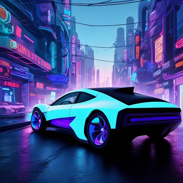 Prompt: 1 car ultra-futurist design color  holographic background cyberpunk  town