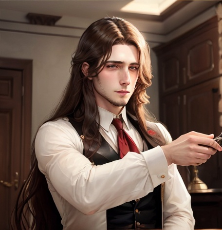 Prompt: a man nicolae bartholy ((is it love))
long brown hair