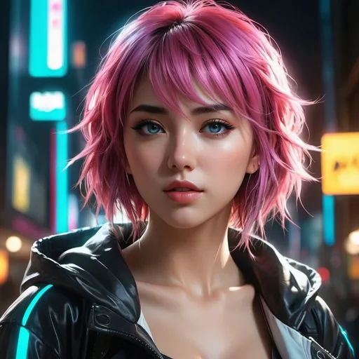 Prompt: Imagine a cyberpunk manga girl with neon hair, and a futuristic outfit. She stands in a dark alley in the city, lit by neon lights and advertising holograms. The atmosphere is full of mystery and adventure, reflecting a world where technology and humanity intersect in complex ways. The style should be dynamic and rich in detail, capturing the essence of the cyberpunk genre ,wore, face, UHD , 300K , 50mm, f/1.4, sharp focus, reflections, high-quality background , UHD, sharp focus, reflections, high-quality background illustration by Marc Simonetti Carne Griffiths, Conrad Roset, 3D anime girl, Full HD render + immense detail + dramatic lighting + well lit + fine | ultra - detailed realism, full body art, lighting, high - quality, engraved, ((photorealistic)), ((hyperrealistic)), ((perfect eyes)), ((perfect skin)), ((perfect hair)), ((perfect shadow)), ((perfect light)) 800k UHD 100mm. 4D. 300k, 50mm, f/1.4, sharp focus, reflections, high-quality background , UHD, sharp focus, reflections, high-quality background illustration by Marc Simonetti Carne Griffiths, Conrad Roset, 3D anime girl, Full HD render + immense detail + dramatic lighting + well lit + fine | ultra - detailed realism, full body art, lighting, high - quality, engraved, ((photorealistic)), ((hyperrealistic)), ((perfect eyes)), ((perfect skin)), ((perfect hair)), ((perfect shadow)), ((perfect light))