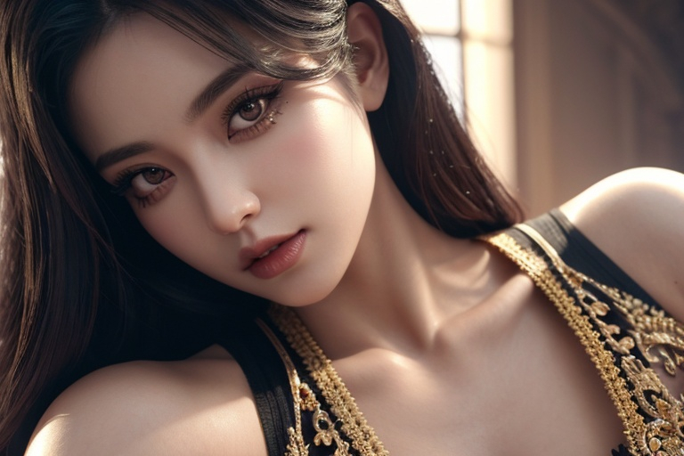 Prompt: gothic female, delicate physique , Cup D,  gold eyes, intricate and ornate garments,  Heavenly beauty, 128k, 50mm, f/1. 4, high detail, sharp focus, perfect anatomy, highly detailed, detailed and high quality background, oil painting, digital painting, Trending on artstation, UHD, 128K, quality, Big Eyes, artgerm, highest quality stylized character concept masterpiece, award winning digital 3d, hyper-realistic, intricate, 128K, UHD, HDR, image of a gorgeous, beautiful, dirty, highly detailed face, hyper-realistic facial features, cinematic 3D volumetric, 