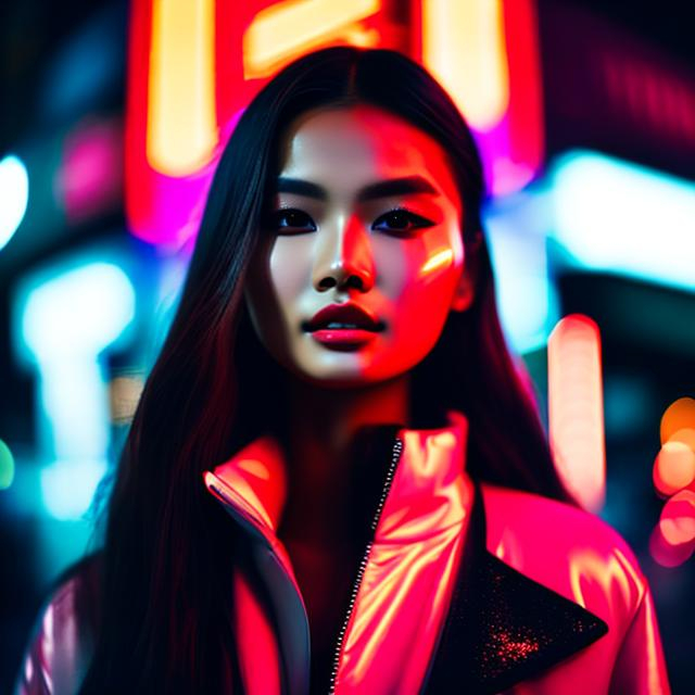 Prompt: Photo, portrait, very close up, 1girl, dark brown hair with light brown highlight, lipstick gloss, crouching in a narrow street, illuminated by neon lights at night, in front of a night club, looking directly at the camera, low-angle shot, heavenly beauty, 8k, 50mm, f/1. 4, high detail, sharp focus, perfect anatomy, highly detailed, detailed and high quality background, oil painting, digital painting, Trending on artstation, UHD, 128K, quality, Big Eyes, artgerm, highest quality stylized character concept masterpiece, award winning digital 3d, hyper-realistic, intricate, 128K, UHD, HDR, image of a gorgeous, beautiful, dirty, highly detailed face, hyper-realistic facial features, cinematic 3D volumetric, illustration by Marc Simonetti, Carne Griffiths, Conrad Roset, 3D anime girl, Full HD render + immense detail + dramatic lighting + well lit + fine | ultra - detailed realism, full body art, lighting, high - quality, engraved |