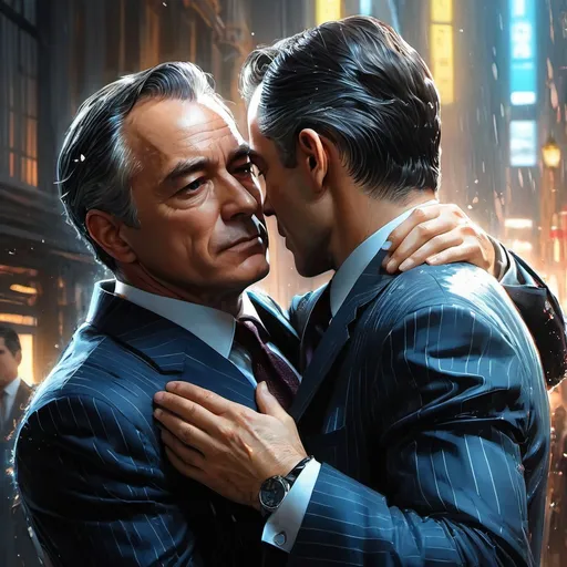 Prompt:  a man bruce wayne hug Alfred Pennyworth illustration by Marc Simonetti Carne Griffiths, Conrad Roset, 3D anime girl, Full HD render + immense detail + dramatic lighting + well lit + fine | ultra - detailed realism, full body art, lighting, high - quality, engraved, ((photorealistic)), ((hyperrealistic)), ((perfect eyes)), ((perfect skin)), ((perfect hair)), ((perfect shadow)), ((perfect light))