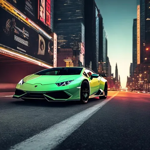 Prompt: 1 car , Lamborghini huracan , black , road of new york city background , ultra-realistic