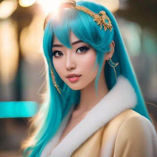 Prompt: miku hatsune Fashion photography, Pulitzer Prize-winning photography, Bokeh, Volumetric Lighting, Golden Hour, Soft natural lighting, and Film gain.portrait heavenly beauty, 128k, 50mm, f/1. 4, high detail, sharp focus, perfect anatomy, highly detailed, detailed and high quality background, oil painting, digital painting, Trending on artstation, UHD, 128K, quality, Big Eyes, artgerm, highest quality stylized character concept masterpiece, award winning digital 3d, hyper-realistic, intricate, 128K, UHD, HDR, image of a gorgeous, beautiful, dirty, highly detailed face, hyper-realistic facial features, cinematic 3D volumetric, illustration by Marc Simonetti, Carne Griffiths, Conrad Roset, 3D anime girl, Full HD render + immense detail + dramatic lighting + well lit + fine | ultra - detailed realism, full body art, lighting, high - quality, engraved, ((photorealistic)), ((hyperrealistic)), ((perfect eyes)), ((perfect skin)), ((perfect hair))