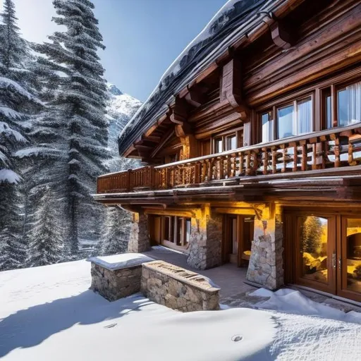 Prompt: Capture a precise, professional-grade in the highest possible quality photography chalet with a jacuzzi interior window with view of a snowy mountain