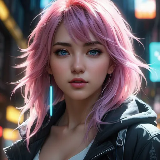 Prompt: Imagine a cyberpunk manga girl with neon pastel long hair, and a futuristic outfit. She stands in a dark alley in the city, lit by neon lights and advertising holograms. The atmosphere is full of mystery and adventure, reflecting a world where technology and humanity intersect in complex ways. The style should be dynamic and rich in detail, capturing the essence of the cyberpunk genre ,wore, face, UHD , 300K , 50mm, f/1.4, sharp focus, reflections, high-quality background , UHD, sharp focus, reflections, high-quality background illustration by Marc Simonetti Carne Griffiths, Conrad Roset, 3D anime girl, Full HD render + immense detail + dramatic lighting + well lit + fine | ultra - detailed realism, full body art, lighting, high - quality, engraved, ((photorealistic)), ((hyperrealistic)), ((perfect eyes)), ((perfect skin)), ((perfect hair)), ((perfect shadow)), ((perfect light)) 800k UHD 100mm. 4D. 300k, 50mm, f/1.4, sharp focus, reflections, high-quality background , UHD, sharp focus, reflections, high-quality background illustration by Marc Simonetti Carne Griffiths, Conrad Roset, 3D anime girl, Full HD render + immense detail + dramatic lighting + well lit + fine | ultra - detailed realism, full body art, lighting, high - quality, engraved, ((photorealistic)), ((hyperrealistic)), ((perfect eyes)), ((perfect skin)), ((perfect hair)), ((perfect shadow)), ((perfect light))
