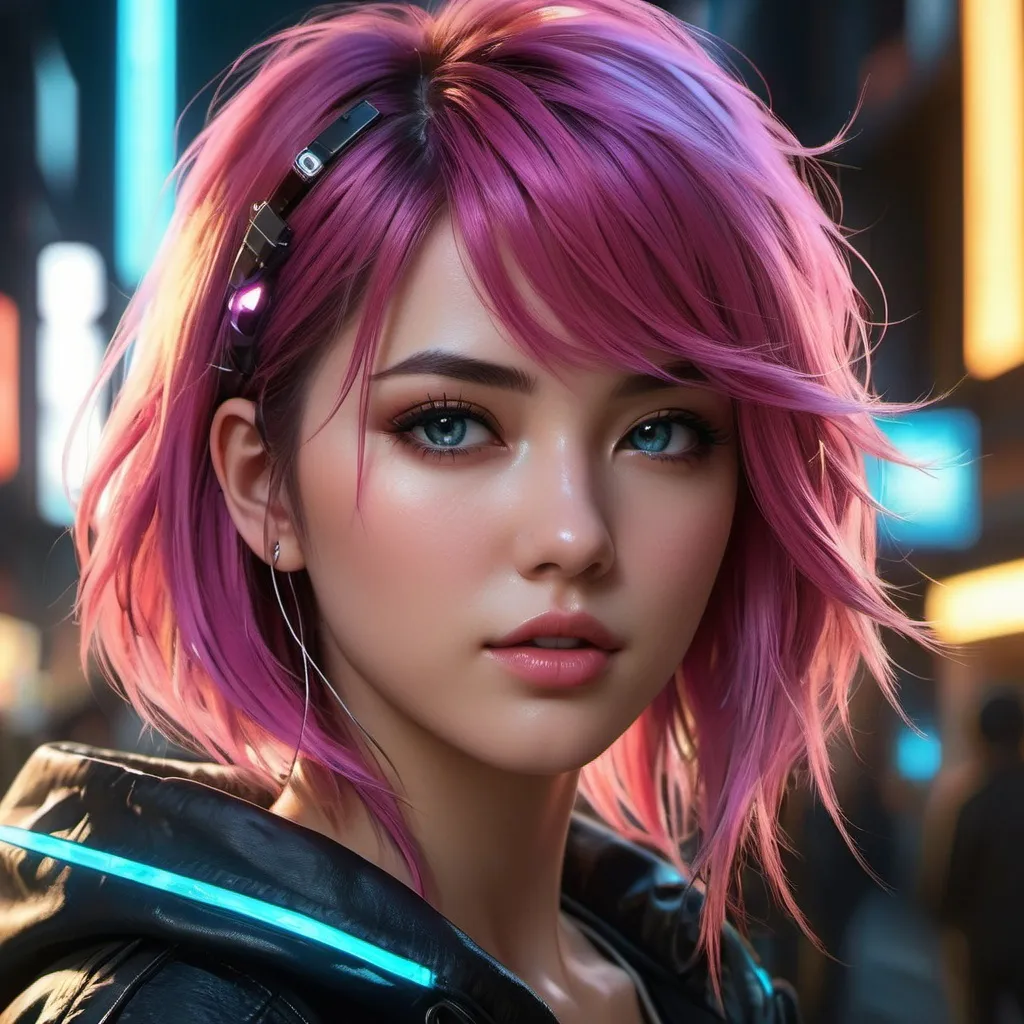 Prompt: Imagine a cyberpunk manga girl with neon hair, and a futuristic outfit. She stands in a dark alley in the city, lit by neon lights and advertising holograms. The atmosphere is full of mystery and adventure, reflecting a world where technology and humanity intersect in complex ways. The style should be dynamic and rich in detail, capturing the essence of the cyberpunk genre ,wore, face, UHD , 300K , 50mm, f/1.4, sharp focus, reflections, high-quality background , UHD, sharp focus, reflections, high-quality background illustration by Marc Simonetti Carne Griffiths, Conrad Roset, 3D anime girl, Full HD render + immense detail + dramatic lighting + well lit + fine | ultra - detailed realism, full body art, lighting, high - quality, engraved, ((photorealistic)), ((hyperrealistic)), ((perfect eyes)), ((perfect skin)), ((perfect hair)), ((perfect shadow)), ((perfect light)) 800k UHD 100mm. 4D. 300k, 50mm, f/1.4, sharp focus, reflections, high-quality background , UHD, sharp focus, reflections, high-quality background illustration by Marc Simonetti Carne Griffiths, Conrad Roset, 3D anime girl, Full HD render + immense detail + dramatic lighting + well lit + fine | ultra - detailed realism, full body art, lighting, high - quality, engraved, ((photorealistic)), ((hyperrealistic)), ((perfect eyes)), ((perfect skin)), ((perfect hair)), ((perfect shadow)), ((perfect light))