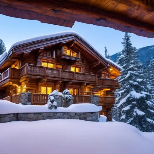 Prompt: Capture a precise, professional-grade in the highest possible quality photography chalet with a jacuzzi interior view cozy decor wall-mounted TV window with view of a snowy mountain