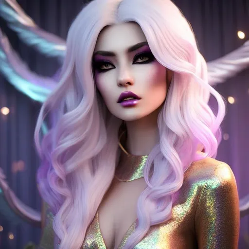 Prompt: dragon women , 28 years old , angry emotion,pretty women, aetheric , aetheric aura , long white hair , hair chain, thin eyes , gold iris , light dragonic makeup , light dragonic dress , lightweight holographic colored silk mitten , stiletto nails with mauve base color gradient to white , white styleto shoe , night background with a moon

Illustration by Makoto shinkai.

heavenly beauty, 128k, 50mm, f/1. 4, high detail, sharp focus, perfect anatomy, highly detailed, detailed and high quality background, oil painting, digital painting, Trending on artstation, UHD, 128K, quality, Big Eyes, artgerm, highest quality stylized character concept masterpiece, award winning digital 3d, hyper-realistic, intricate, 128K, UHD, HDR, image of a gorgeous, beautiful, dirty, highly detailed face, hyper-realistic facial features, cinematic 3D volumetric,  3D anime girl, Full HD render + immense detail + dramatic lighting + well lit + fine | ultra - detailed realism, full body art, lighting, high - quality, engraved, ((photorealistic)), ((hyperrealistic))

vaporwave aesthetic digital painting with neon purple lighting of a girl with very short pink hair , serious, wet hair, slim, fit, hdr, uhd, 8k, highly detailed, professional, vivid colors, punk rockmajestic , exuberant, on a beach, realistic, detailed, high fantasy, concept art, lush, vibrant, freckles. Galaxy Space. little girls at a party.