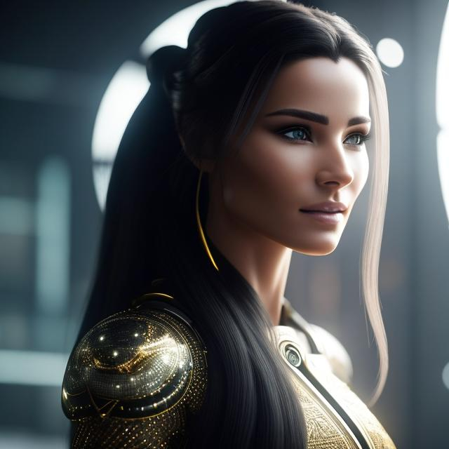 Prompt: Generate a highly detailed image of a futuristic female amerindien with a tincture for her nose, with long flowing black hair. With yellow eyes.

The image should be of the highest professional photographic quality, boasting the best possible resolution and attention to detail. The focus should be on capturing the finest features of the woman's face, ensuring her eyes are of impeccable quality, her skin texture is flawlessly realistic, and her hair is rendered with intricate precision. The lighting should be natural, casting subtle shadows that enhance the depth and realism of the scene.

Please ensure that the image is centered, with the woman positioned prominently on the america alley. The composition should not only showcase her unique style and confident expression but also emphasize the intricate details of her clothing and hair. Each element should blend seamlessly to create a visually captivating and emotionally resonant piece of art.
((photorealistic)), ((hyperrealistic))