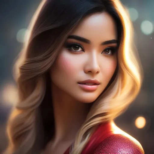 Prompt: Capture a precise, professional-grade in the highest possible quality photography woman superhero

heavenly beauty, 128k, 50mm, f/1. 4, high detail, sharp focus, perfect anatomy, highly detailed, detailed and high quality background, oil painting, digital painting, Trending on artstation, UHD, 128K, quality, Big Eyes, artgerm, highest quality stylized character concept masterpiece, award winning digital 3d, hyper-realistic, intricate, 128K, UHD, HDR, image of a gorgeous, beautiful, dirty, highly detailed face, hyper-realistic facial features, cinematic 3D volumetric, illustration by Marc Simonetti, Carne Griffiths, Conrad Roset, 3D anime girl, Full HD render + immense detail + dramatic lighting + well lit + fine | ultra - detailed realism, full body art, lighting, high - quality, engraved, ((photorealistic)), ((hyperrealistic)),  ((perfect eyes)), ((perfect skin)), ((perfect hair))