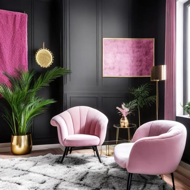 Prompt: 1 cozy armchair, pink, fluffy, in a living room with a black tiled floor, two windows with black hangings, walls with powder pink tapestry and gold designs, a natural wood wardrobe, a designer radiator, a designer chandelier with white feathers, a white carpet below a rectangular black designer living room coffee table, large flat screen TV on the walls with small designer storage unit below the TV on the floor, sound bars on either side small TV storage unit, bouquet of red roses in a black and white designer vase on the table

Illustration by Makoto shinkai.

heavenly beauty, 128k, 50mm, f/1. 4, high detail, sharp focus, perfect anatomy, highly detailed, detailed and high quality background, oil painting, digital painting, Trending on artstation, UHD, 128K, quality, Big Eyes, artgerm, highest quality stylized character concept masterpiece, award winning digital 3d, hyper-realistic, intricate, 128K, UHD, HDR, image of a gorgeous, beautiful, dirty, highly detailed face, hyper-realistic facial features, cinematic 3D volumetric,  3D anime girl, Full HD render + immense detail + dramatic lighting + well lit + fine | ultra - detailed realism, full body art, lighting, high - quality, engraved, ((photorealistic)), ((hyperrealistic))