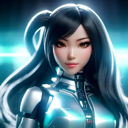 Prompt: Generate a highly detailed image of a futuristic female miku hatsune cyborg with a tincture for her nose, with long flowing black hair. With mechanical eyes.

The image should be of the highest professional photographic quality, boasting the best possible resolution and attention to detail. The focus should be on capturing the finest features of the woman's face, ensuring her eyes are of impeccable quality, her skin texture is flawlessly realistic, and her hair is rendered with intricate precision. The lighting should be natural, casting subtle shadows that enhance the depth and realism of the scene.

The background should be a dark ambient cyberpunk alley thoughtfully designed to complement the woman's style and the distinctive aesthetic of Sam Yang's artwork. It could feature a vibrant urban environment with graffiti-covered walls, capturing the spirit of street art.

Please ensure that the image is centered, with the woman positioned prominently on the cyberpunk alley. The composition should not only showcase her unique style and confident expression but also emphasize the intricate details of her clothing and hair. Each element should blend seamlessly to create a visually captivating and emotionally resonant piece of art.
((photorealistic)), ((hyperrealistic))