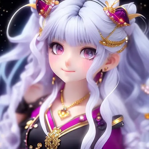 Prompt: Capture a precise, professional-grade in the highest possible quality photography of a magical girl with white hair She has white hair styled in two exquisite braid, ((black ombre white hair)), tied with kawaii hairpins. She have red eyes. She has a few freckles on her nose, and large, bright eyes. She is in an idol pose with magical girl costume. smiling to the camera heavenly beauty, 128k, 50mm, f/1. 4, high detail, sharp focus, perfect anatomy, highly detailed, detailed and high quality background, oil painting, digital painting, Trending on artstation, UHD, 128K, quality, Big Eyes, artgerm, highest quality stylized character concept masterpiece, award winning digital 3d, hyper-realistic, intricate, 128K, UHD, HDR, image of a gorgeous, beautiful, dirty, highly detailed face, hyper-realistic facial features, cinematic 3D volumetric, illustration by Marc Simonetti, Carne Griffiths, Conrad Roset, 3D anime girl, Full HD render + immense detail + dramatic lighting + well lit + fine | ultra - detailed realism, full body art, lighting, high - quality, engraved, ((photorealistic)), ((hyperrealistic)), ((perfect eyes)), ((perfect skin)), ((perfect hair)) highly detailed, detailed and high quality background, oil painting, digital painting, Trending on artstation , UHD, 128K, quality, Big Eyes, artgerm, highest quality stylized character concept masterpiece, award winning digital 3d, hyper-realistic, intricate, 128K, UHD, HDR, image of a gorgeous, beautiful, dirty, highly detailed face, hyper-realistic facial features, cinematic 3D volumetric