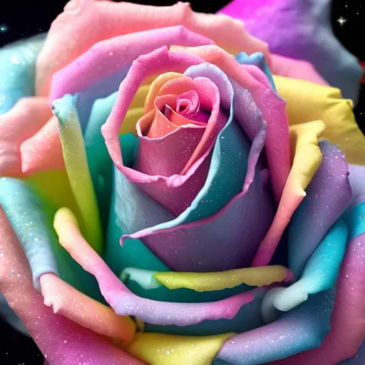 Prompt: A colorful pastel rose in space