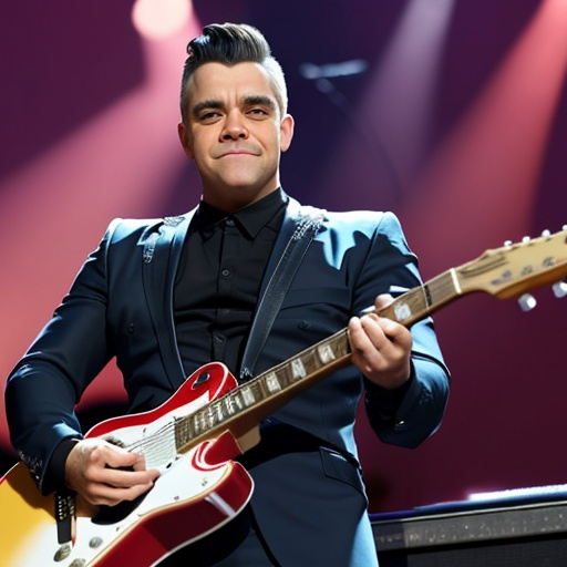 Prompt: robbie williams play guitar