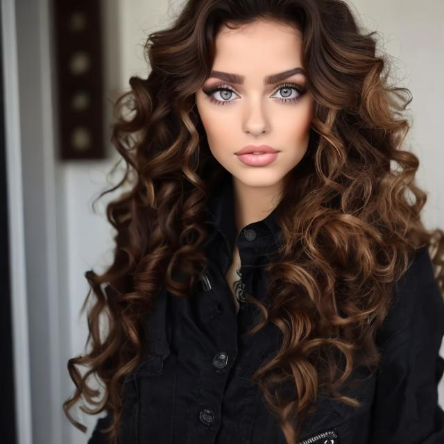 Prompt: Capture a precise, professional-grade in the highest possible quality photography of an curly brown haired young woman.

((She has long curly brown hair with a red strand.)). ((She has large eyes)). ((She's a little muscular with a tanned skin.)) ((She have large eyelashes, black rock make-up)). ((She's wearing a leather necklace, a white shirt and a red checkered jacket, a shorts grey jean.))((She have a rebellious look.))

The background is a dark nightclub, in which she dances

heavenly beauty, 128k, 50mm, f/1. 4, high detail, sharp focus, perfect anatomy, highly detailed, detailed and high quality background, oil painting, digital painting, Trending on artstation, UHD, 128K, quality, Big Eyes, artgerm, highest quality stylized character concept masterpiece, award winning digital 3d, hyper-realistic, intricate, 128K, UHD, HDR, image of a gorgeous, beautiful, dirty, highly detailed face, hyper-realistic facial features, cinematic 3D volumetric, illustration by Marc Simonetti, Carne Griffiths, Conrad Roset, 3D anime girl, Full HD render + immense detail + dramatic lighting + well lit + fine | ultra - detailed realism, full body art, lighting, high - quality, engraved, ((photorealistic)), ((hyperrealistic)),  ((perfect eyes)), ((perfect skin)), ((perfect hair))