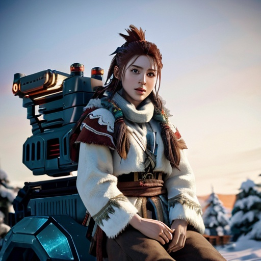 Prompt:  christmas , aloy with monster robotic machines , horizon zero dawn , 600K UHD